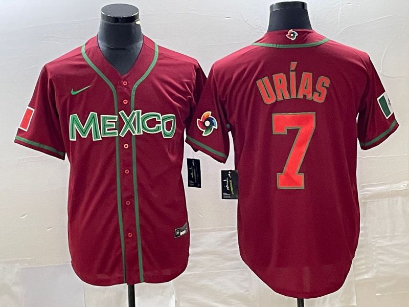 Men 2023 World Cub Mexico 7 Urias Red orange Nike MLB Jersey14